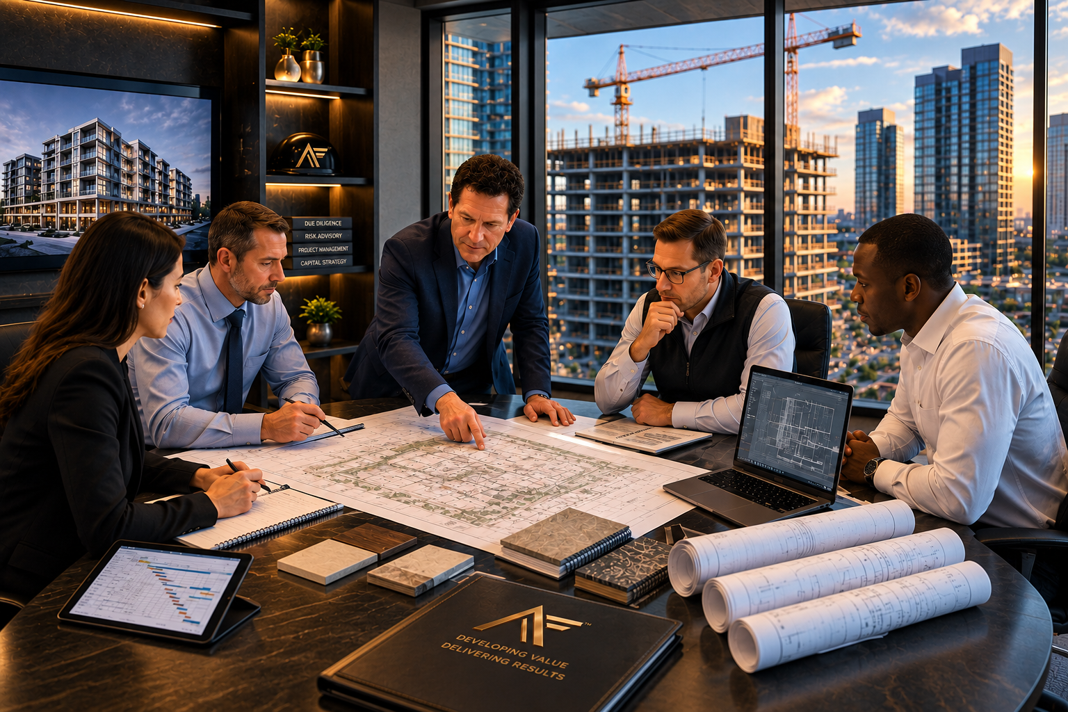 Anthony Fond leading a project due diligence and construction advisory meeting